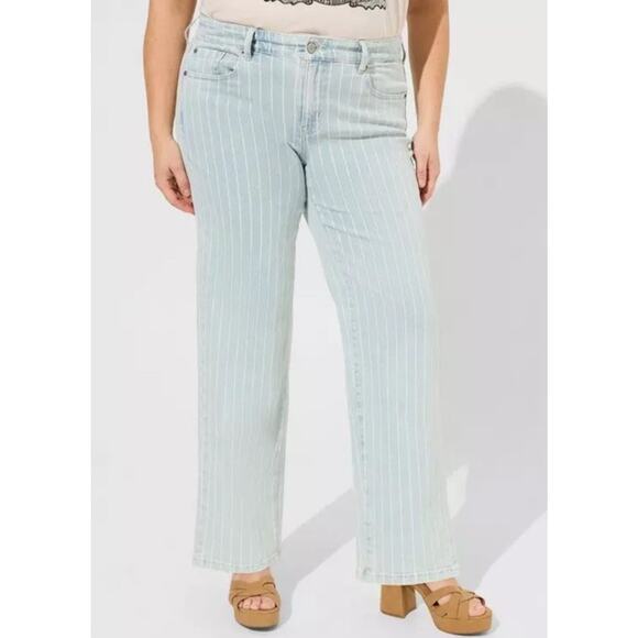 Torrid Women's Perfect‎ Wide Leg Vintage Stretch Jeans Sz 14T Mid Rise Pinstripe - Picture 1 of 8